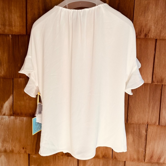 CeCe Women's Drop Shoulder Wide Neck Ruched Blouse Color: New Ivory Size XS - Picture 13 of 16